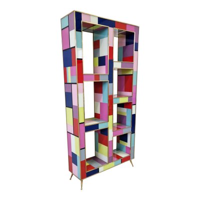 Double-Sided Open Bookcase in Multicolored Murano Glass, 1980s-BEW-1792642