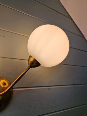 Double Wall Light in Brass and White Satin Glass, 1950s-FAX-2015998