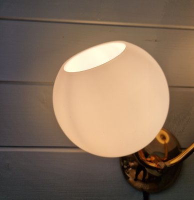 Double Wall Light in Brass and White Satin Glass, 1950s-FAX-2015998