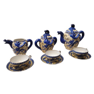 Dragon Motif Coffee / Tea Set in Satsuma Porcelain, Japan, 19th Century, Set of 9-NUC-1444789