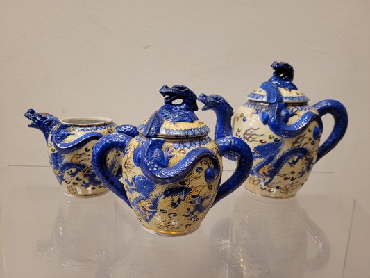 Dragon Motif Coffee / Tea Set in Satsuma Porcelain, Japan, 19th Century, Set of 9-NUC-1444789