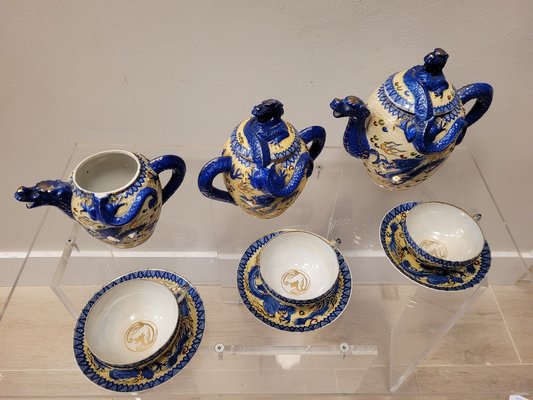 Dragon Motif Coffee / Tea Set in Satsuma Porcelain, Japan, 19th Century, Set of 9-NUC-1444789