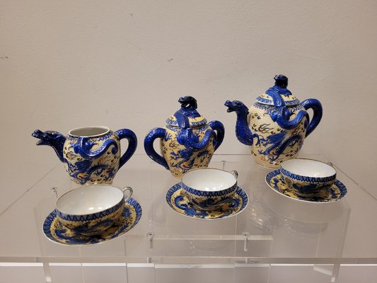 Dragon Motif Coffee / Tea Set in Satsuma Porcelain, Japan, 19th Century, Set of 9-NUC-1444789