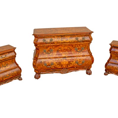 Dresser and Bedside Tables with Dutch-Style Inlays, 1970s, Set of 3-IYX-1398132