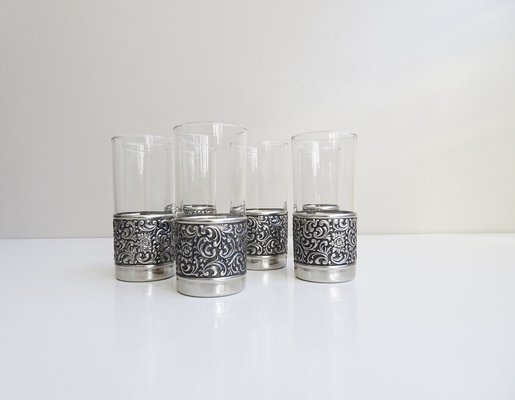 Drinking Glasses with Floral Metal Frame, 1960s, Set of 6-BLG-1748943