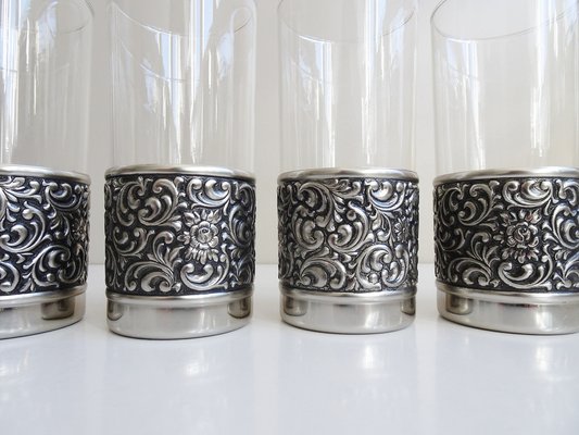 Drinking Glasses with Floral Metal Frame, 1960s, Set of 6-BLG-1748943