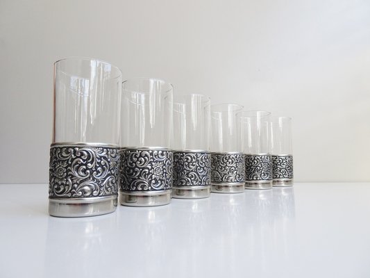 Drinking Glasses with Floral Metal Frame, 1960s, Set of 6-BLG-1748943