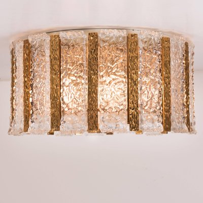 Drum Gold-Plated and Frosted Ice Glass Flushmount by J.T. Kalmar, Austria, 1960s-VDW-946936