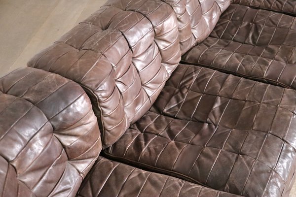 Ds-11 Modular Sofa Sectionals in Brown Patchwork Leather from De Sede, Switzerland, 1969, Set of 7-ZZP-1758688