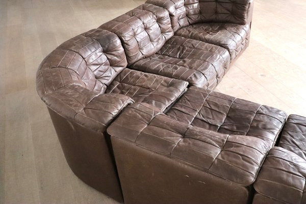 Ds-11 Modular Sofa Sectionals in Brown Patchwork Leather from De Sede, Switzerland, 1969, Set of 7-ZZP-1758688