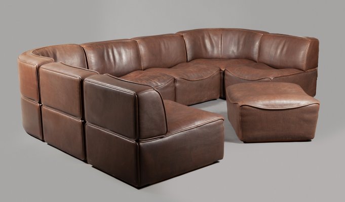 DS-15 Modular Sofa in Brown Leather from De Sede, 1970s, Set of 8-JIX-2020295