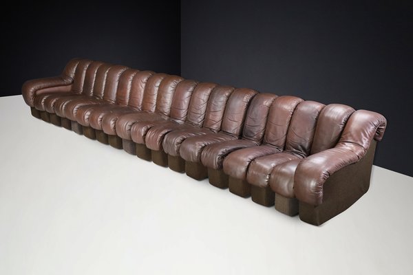 DS-600 Snake Sofa in Patinated Brown Leather attributed to Ueli Berger for de Sede, 1970s, Set of 18-TRW-1789494