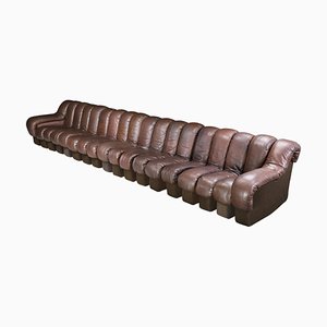 DS-600 Snake Sofa in Patinated Brown Leather attributed to Ueli Berger for de Sede, 1970s, Set of 18-TRW-1789494