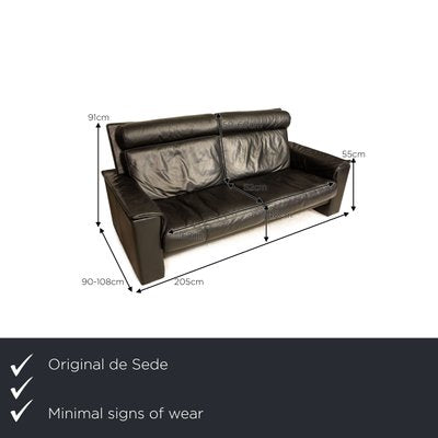 DS331 3-Seater Sofa in Black Leather from de Sede-RQW-1748100