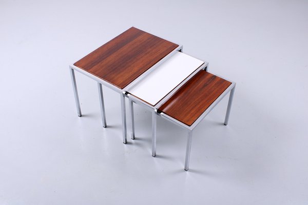 Dual Tone Rosewood and White Nesting Tables by Cees Braakman for Pastoe, 1960s, Set of 3-XT-1725433