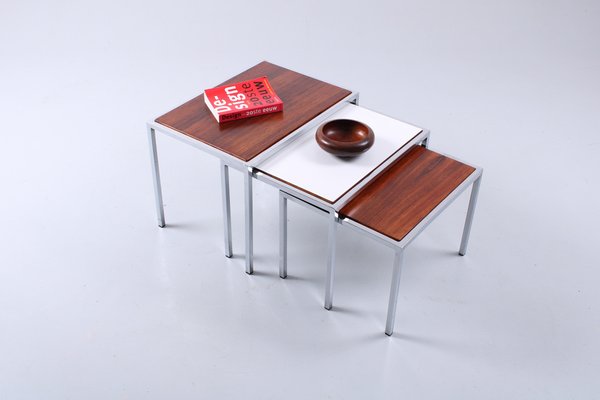 Dual Tone Rosewood and White Nesting Tables by Cees Braakman for Pastoe, 1960s, Set of 3-XT-1725433