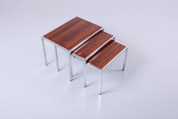 Dual Tone Rosewood and White Nesting Tables by Cees Braakman for Pastoe, 1960s, Set of 3-XT-1725433