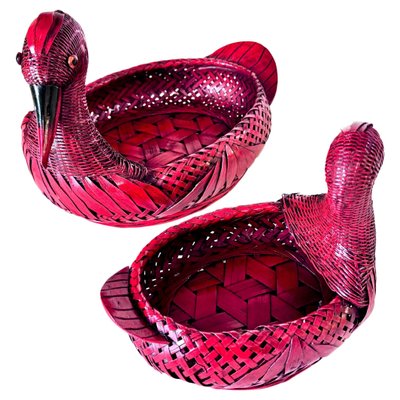 Duck-Shaped Vide Poches or Baskets in Rattan, Italy 1970s, Set of 2-UR-1806480