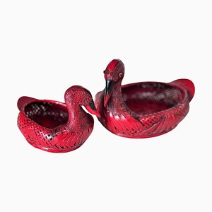 Duck-Shaped Vide Poches or Baskets in Rattan, Italy 1970s, Set of 2-UR-1806480