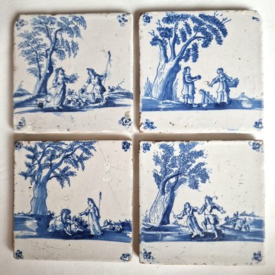 Dutch Apollo and Daphne Tile from Delft, 1670s, Set of 4-BXK-2026893