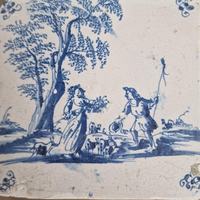 Dutch Apollo and Daphne Tile from Delft, 1670s, Set of 4-BXK-2026893