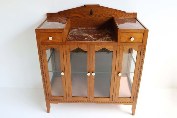 Dutch Art Deco Amsterdam School Tea Cabinet / Display Cabinet with Faux Marble, 1930-WIP-2041769