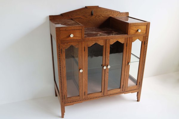 Dutch Art Deco Amsterdam School Tea Cabinet / Display Cabinet with Faux Marble, 1930-WIP-2041769