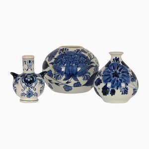 Dutch Art Deco Blue and White Delftware Vases, 1940s, Set of 3-GOE-1342265