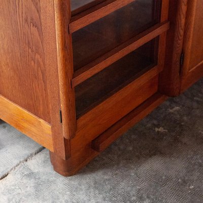 Dutch Art Deco Sideboard in Oak with Coromandel Wood Details and Glass Panes, 1930s-QVY-1386774