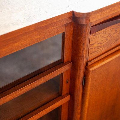 Dutch Art Deco Sideboard in Oak with Coromandel Wood Details and Glass Panes, 1930s-QVY-1386774