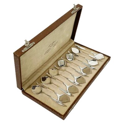 Dutch Art Deco Silver Ice Spoons by Gerritsen and Van Kempen, 1930, Set of 12-UCH-1224311