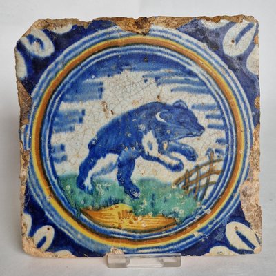 Dutch Bear Tile from Delft, 1580s-BXK-2026763