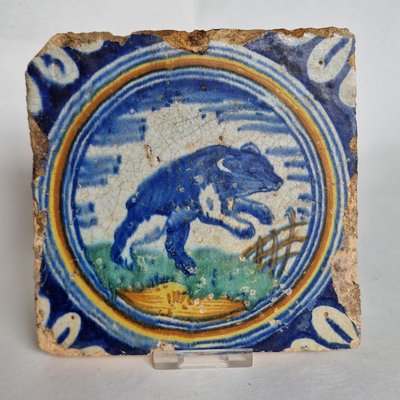 Dutch Bear Tile from Delft, 1580s-BXK-2026763