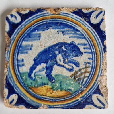 Dutch Bear Tile from Delft, 1580s-BXK-2026763