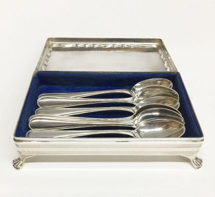 Dutch Biedermeier Style Silver Spoon Box with Tea Spoons, Set of 7-UCH-1224609