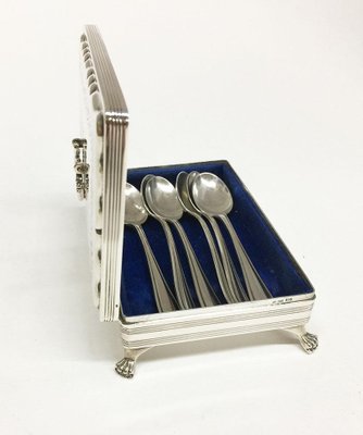 Dutch Biedermeier Style Silver Spoon Box with Tea Spoons, Set of 7-UCH-1224609