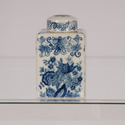 Dutch Blue and White Delftware Tea Caddy and Cabinet Plates, 1940s, Set of 3-GOE-1342260