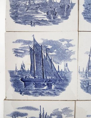 Dutch Blue Ceramic Tiles by Gilliot Hemiksen, 1930s, Set of 6-VDW-839114