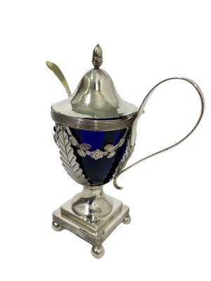 Dutch Blue Crystal Mustard Pot with Silver Mount by Jan Van Der Cop, 1833, Set of 2-UCH-1224342