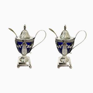 Dutch Blue Crystal Mustard Pot with Silver Mount by Jan Van Der Cop, 1833, Set of 2-UCH-1224342