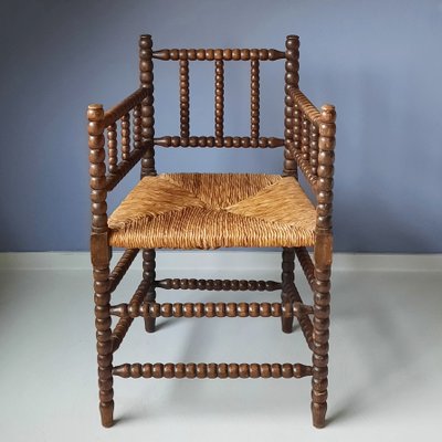 Dutch Bobbin Chair with Rush Seat, 1920s-SJU-1392530