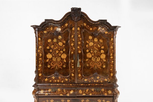 Dutch Bombe Two Doors Cabinet with Floral Marquetry, 1750s-YSY-2022492