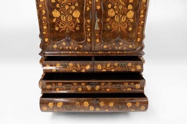 Dutch Bombe Two Doors Cabinet with Floral Marquetry, 1750s-YSY-2022492