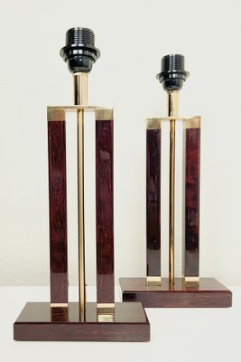 Dutch Brass and Red Acrylic Colomn Table Lamps, 1970, Set of 2-WZZ-1719393