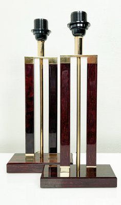 Dutch Brass and Red Acrylic Colomn Table Lamps, 1970, Set of 2-WZZ-1719393