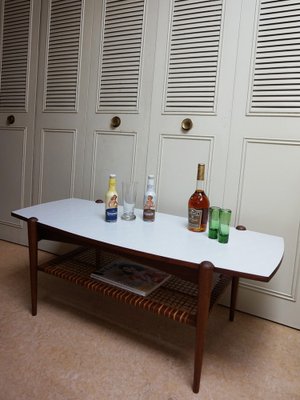 Dutch Coffee Table in Teak, Formica and Rattan by Louis van Teeffelen, 1960s-EA-1703740