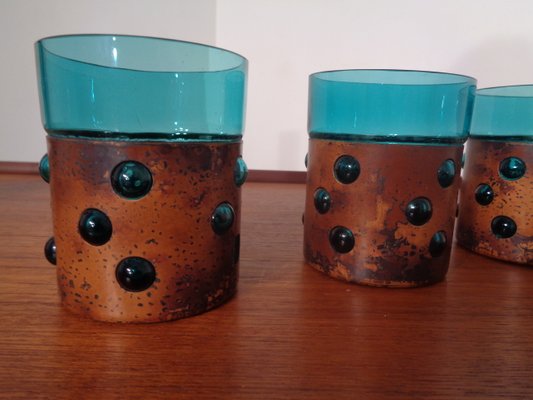 Dutch Copper & Glass Set, 1970s, Set of 5-RDW-680628