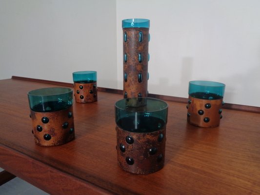 Dutch Copper & Glass Set, 1970s, Set of 5-RDW-680628