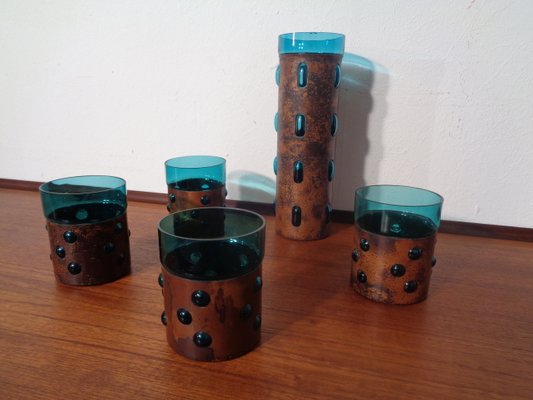 Dutch Copper & Glass Set, 1970s, Set of 5-RDW-680628