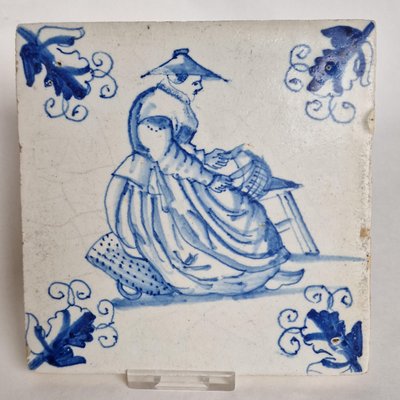 Dutch Crafts Market Merchant Woman tile from Delft, 1630s-BXK-2026848